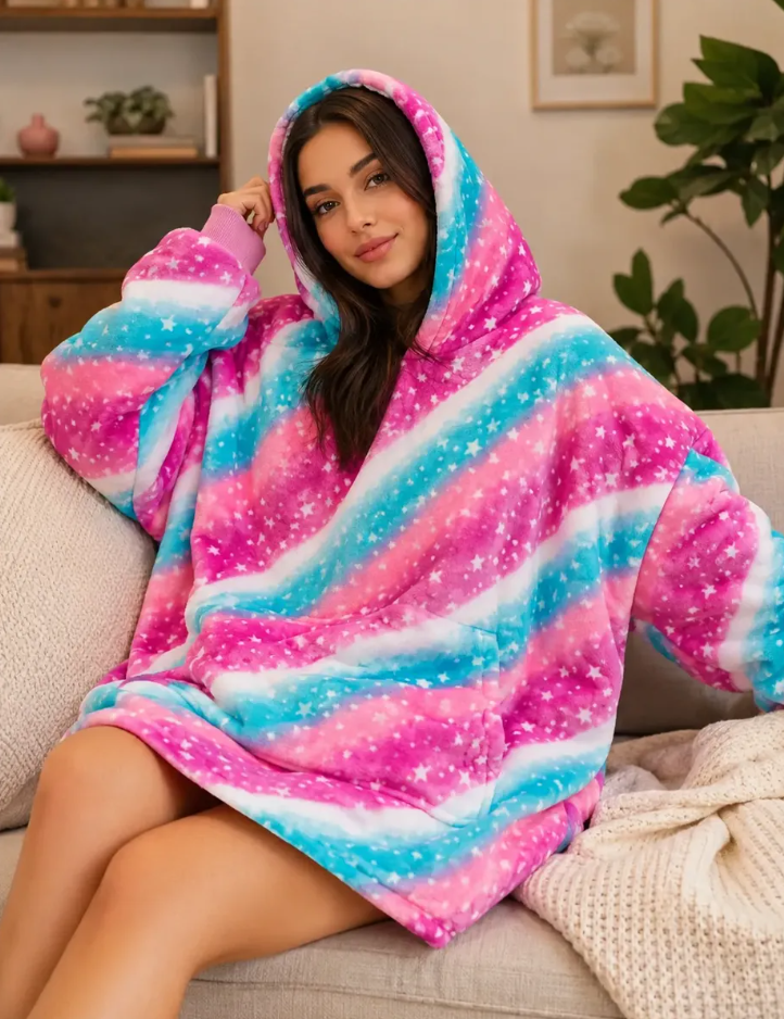 Maxi Poleron Sherpa Con Chiporro Oversize Invierno Arcoiris Estrella-2
