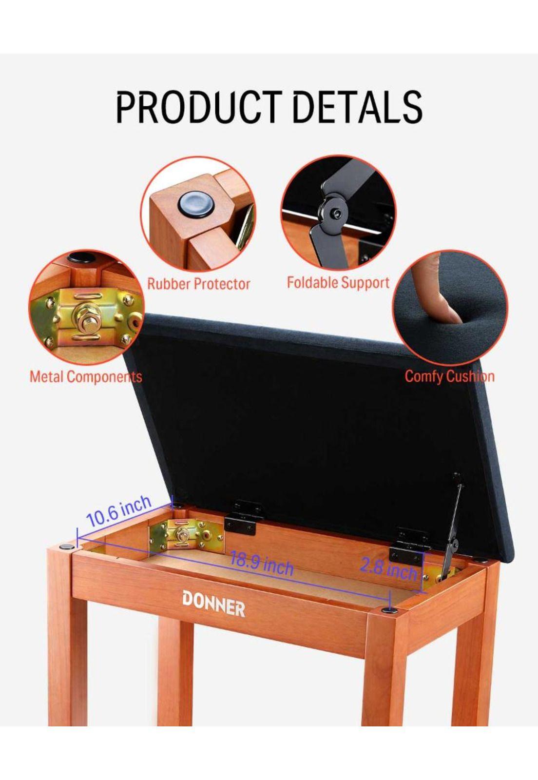 Banqueta De Piano C/Almacenamiento Ec2088 Donner-4