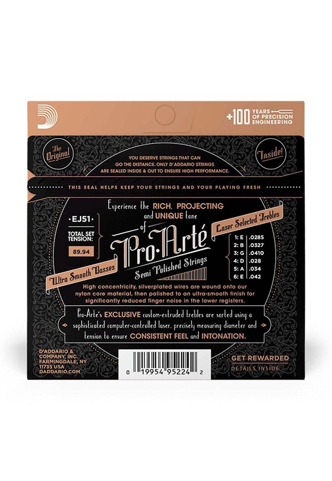 Cuerdas Guitarra Nylon Daddario ProArte Entorchado Plata/Nylon Transp (Tensión Alta) EJ51-2