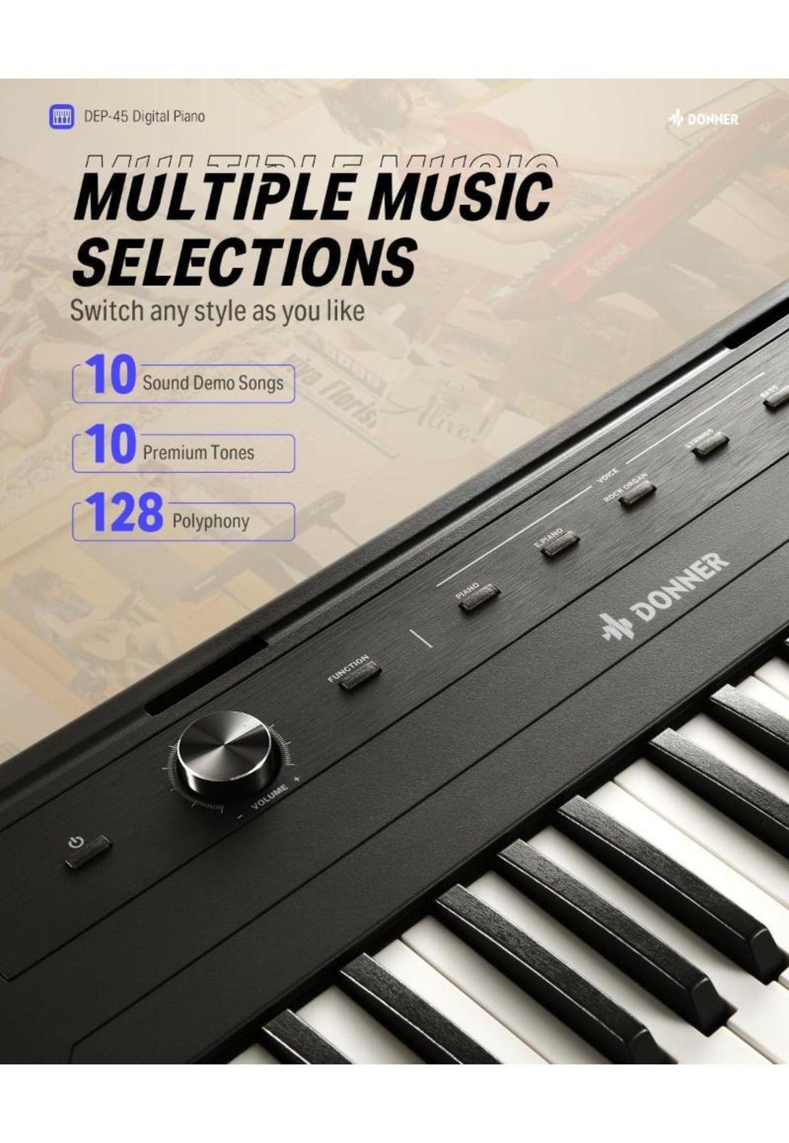 Piano Digital 88 Teclas Semi-Contrapesadas  Dep-45 Donner-6