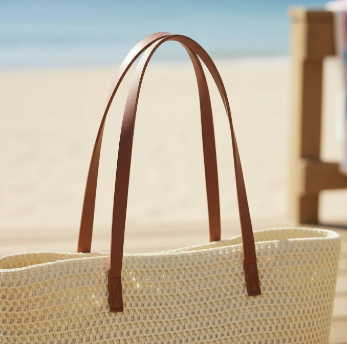 Bolso De Playa Rafia Combinado Beige Y Crema-2
