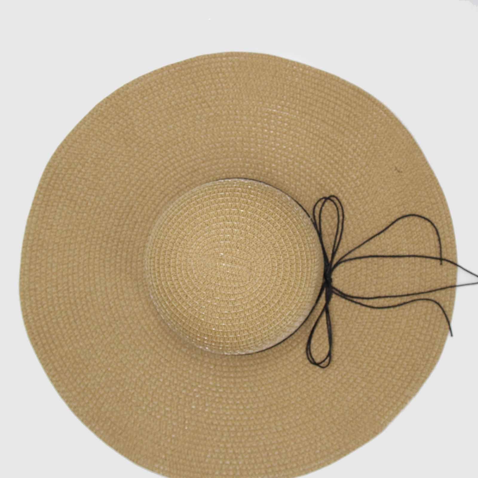 Sombrero rafia ala ancha 15 cm color beige , negro-2