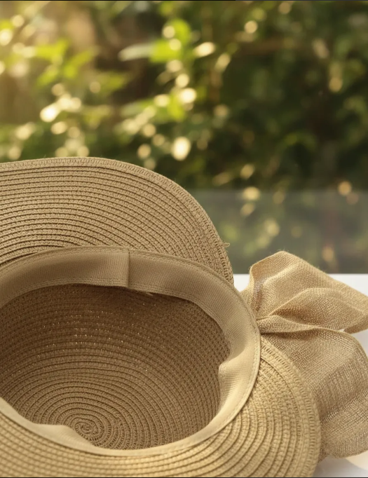 Sombrero de playa mujer con lazo beige-2