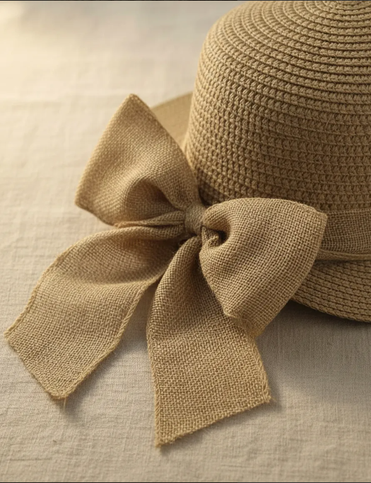 Sombrero de playa mujer con lazo beige-4