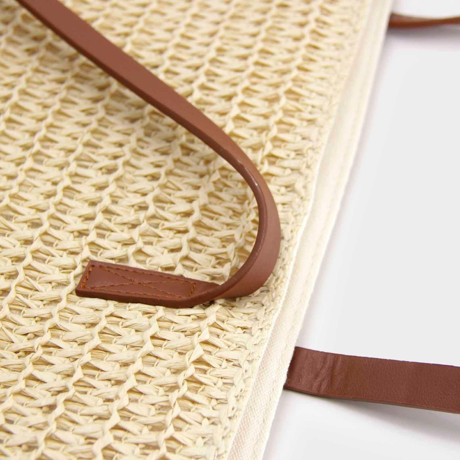 Bolso  de Playa Rafia  color Camel y Crema-2