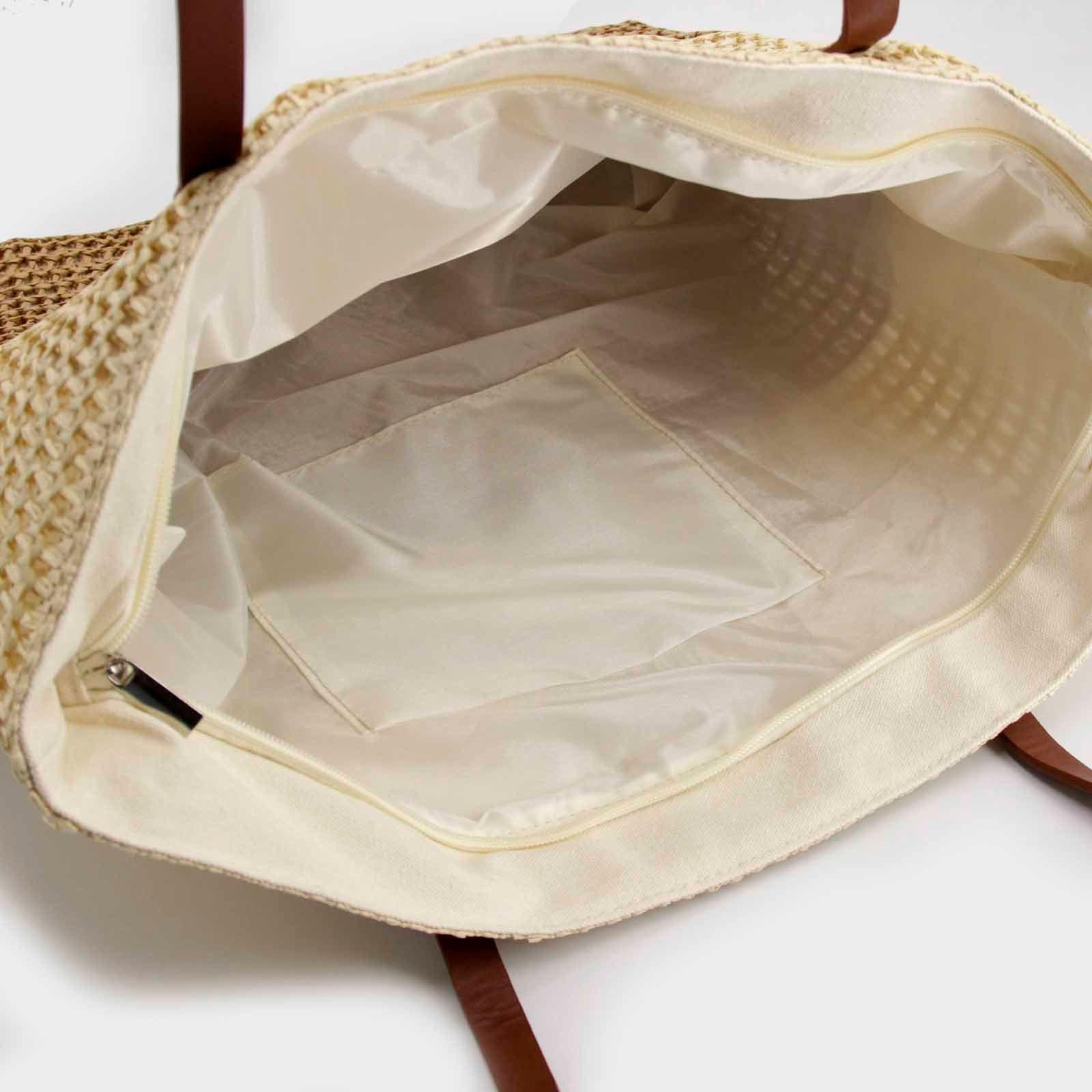 Bolso  de Playa Rafia  color Camel y Crema-4