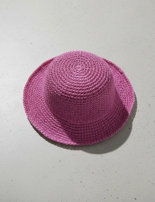 Set Bolso De Playa Rafia Y Buket Hat Fucsia-2