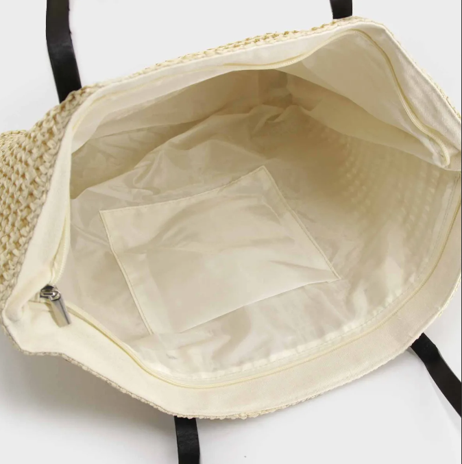 Bolso De Playa Rafia Crema-2