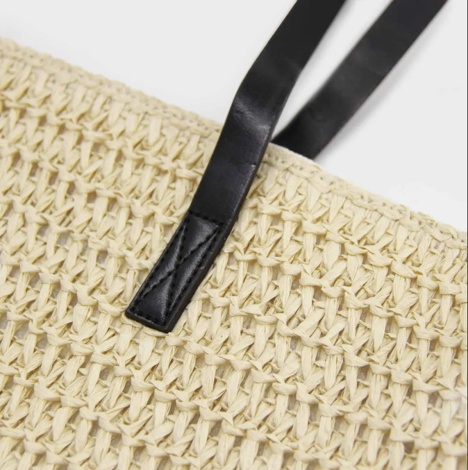 Bolso De Playa Rafia Crema-3