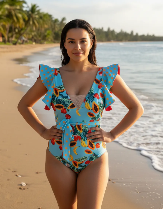 Traje De Baño Entero Tropical color celeste-5