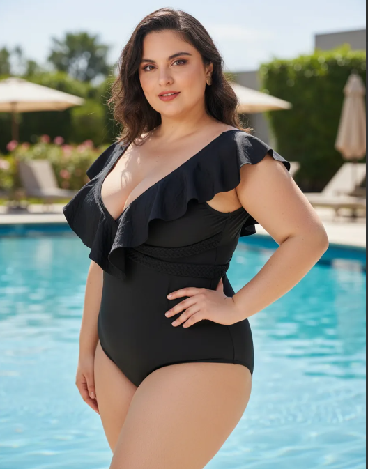 Traje De Baño Entero Con Bolados color negro o verde-2