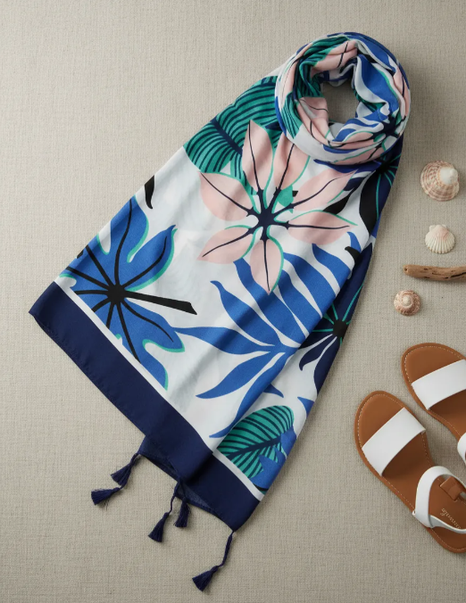 Pareo con Estampado floral azul y rosa -3