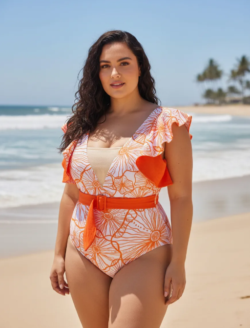 Traje De Ba o Entero Color Naranja Bolados-0