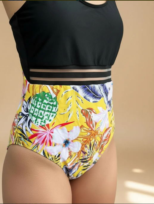 Traje De Ba o Entero Estampado Tropical Amarillo-2