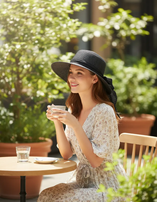 Sombrero rafia con lazo color negro-3