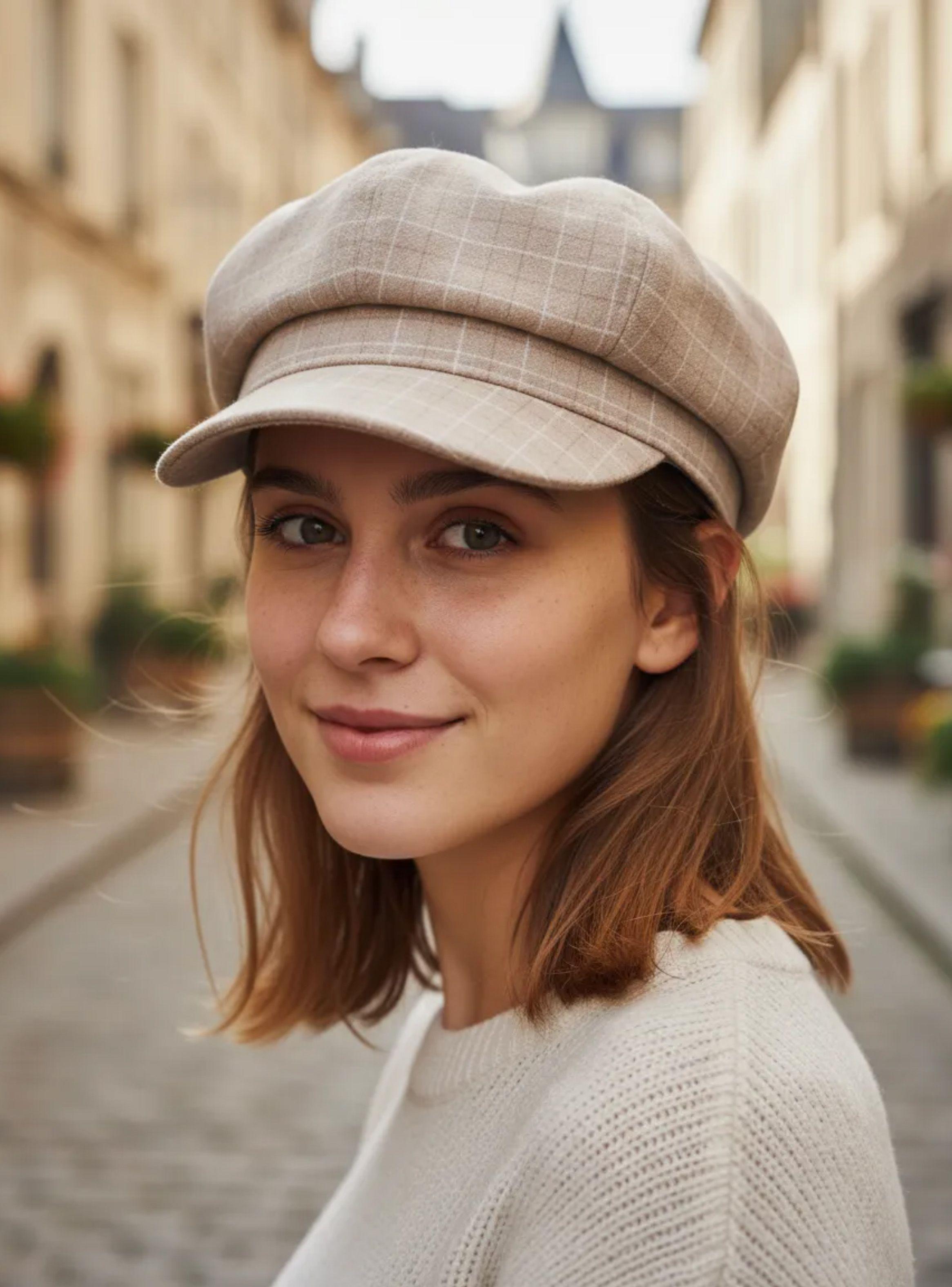 Sombrero Boina Visera 6 Paneles Lineas Otoño 2026 Beige-1