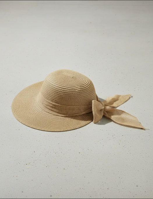 Sombrero De Playa Mujer Rafia Con Lazo Beige-4