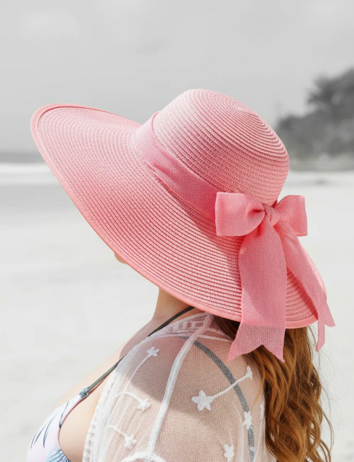Sombrero De Playa Mujer Ala Ancha Rosa-0