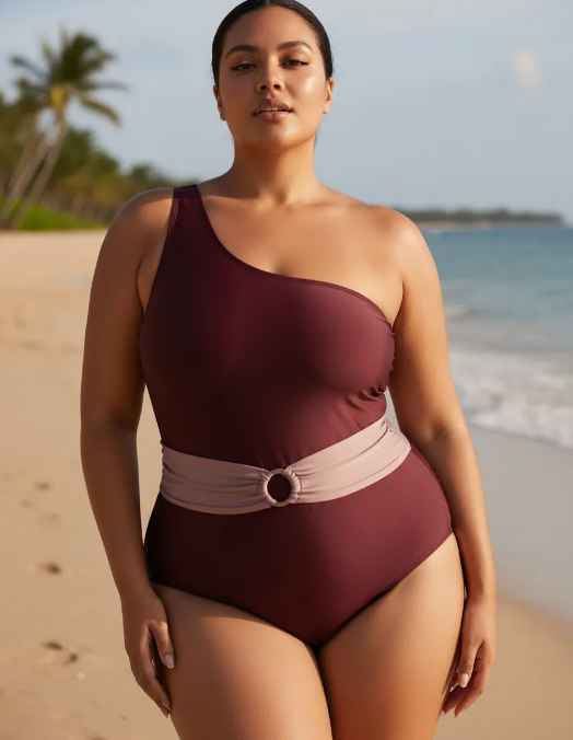 Traje De Baño Entero Bordo Con Lazo Rosa-3