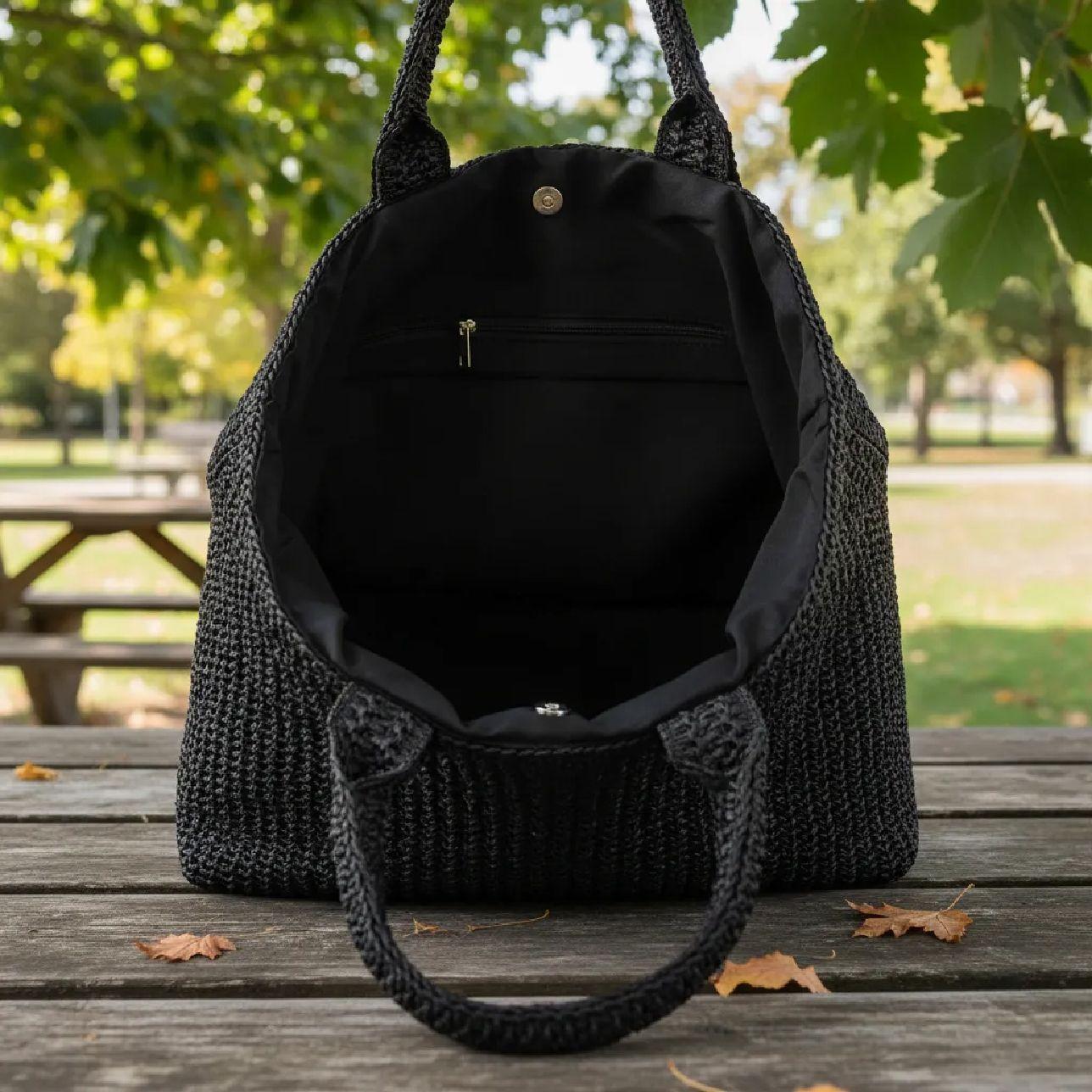 Cartera Tote Bag Rafia Negro-2