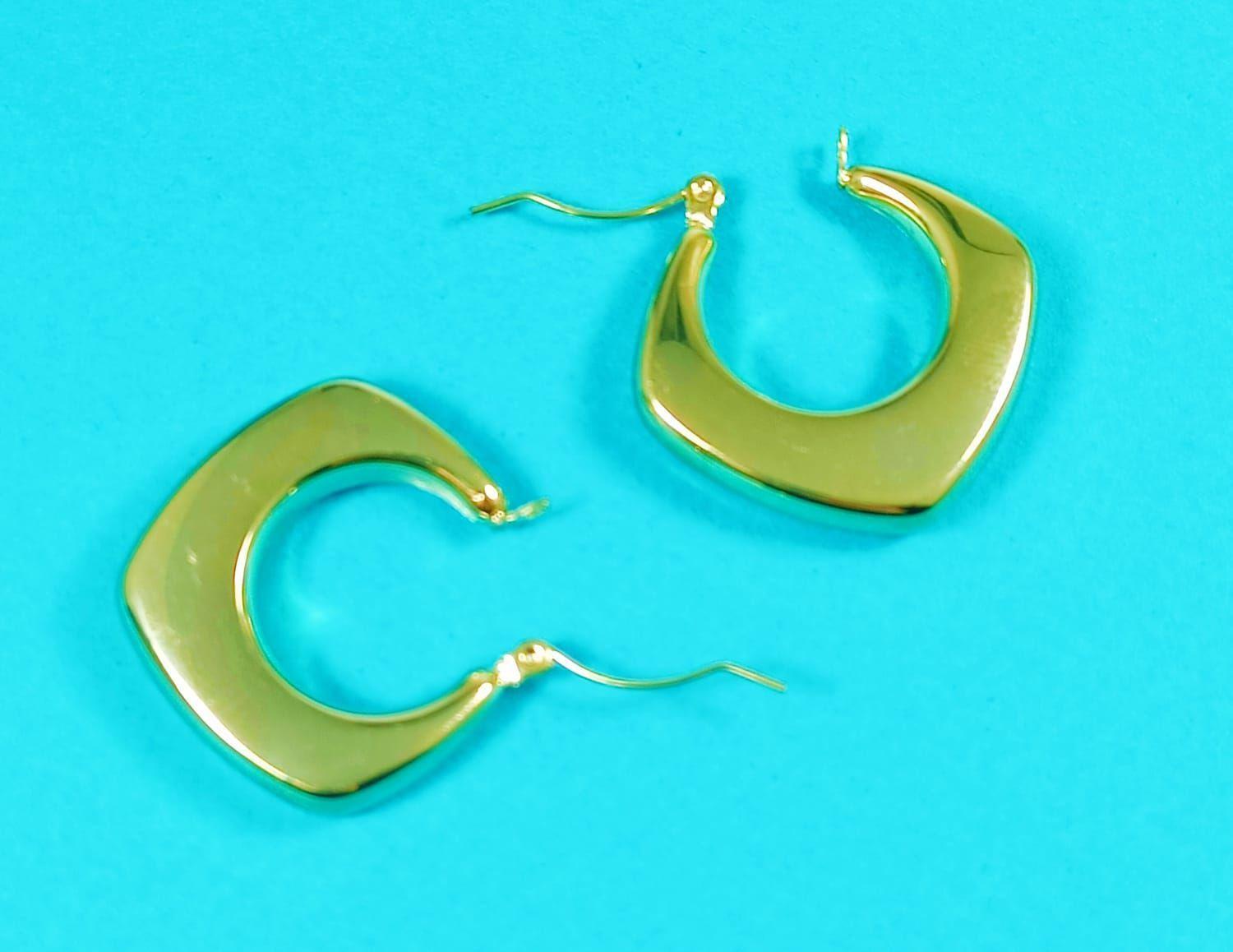 Aros Chunky rombo Minimalista Chapado En Oro-4
