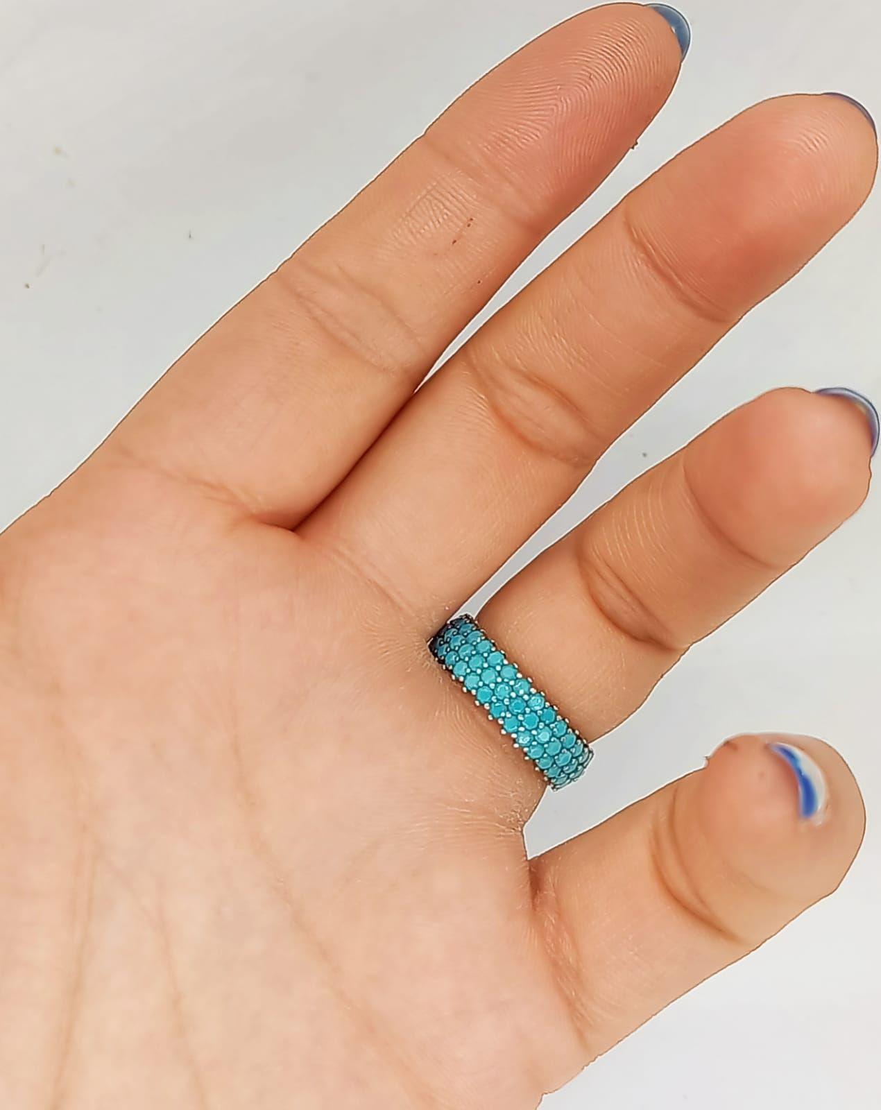 Anillo Plata 925 Turquesa Vintage Bohemio Sortija Compromiso talla 8-3