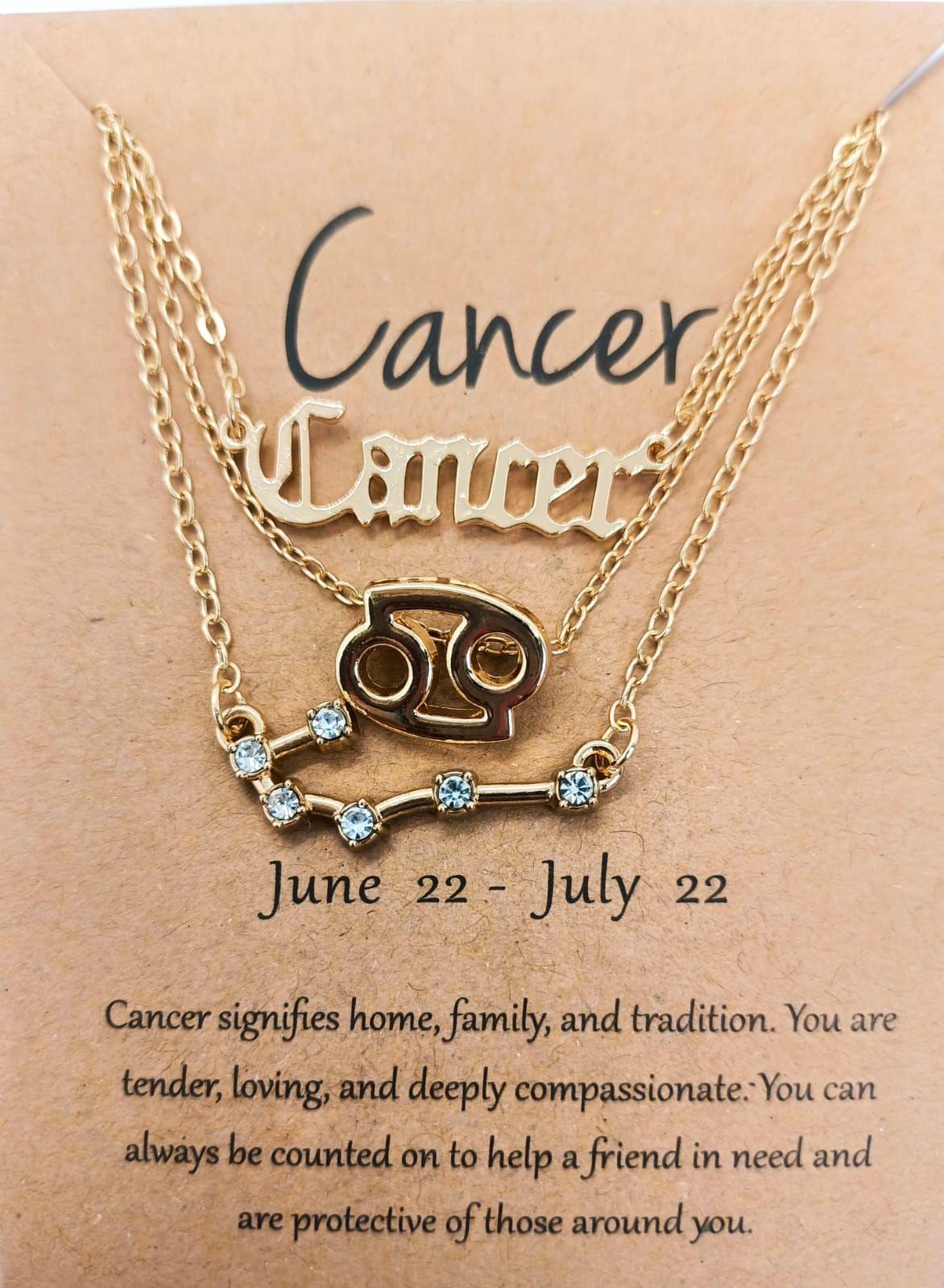 Collar Multicapa 3 En 1 Colgantes Zodiaco Cancer Constelaciones baño de oro-5