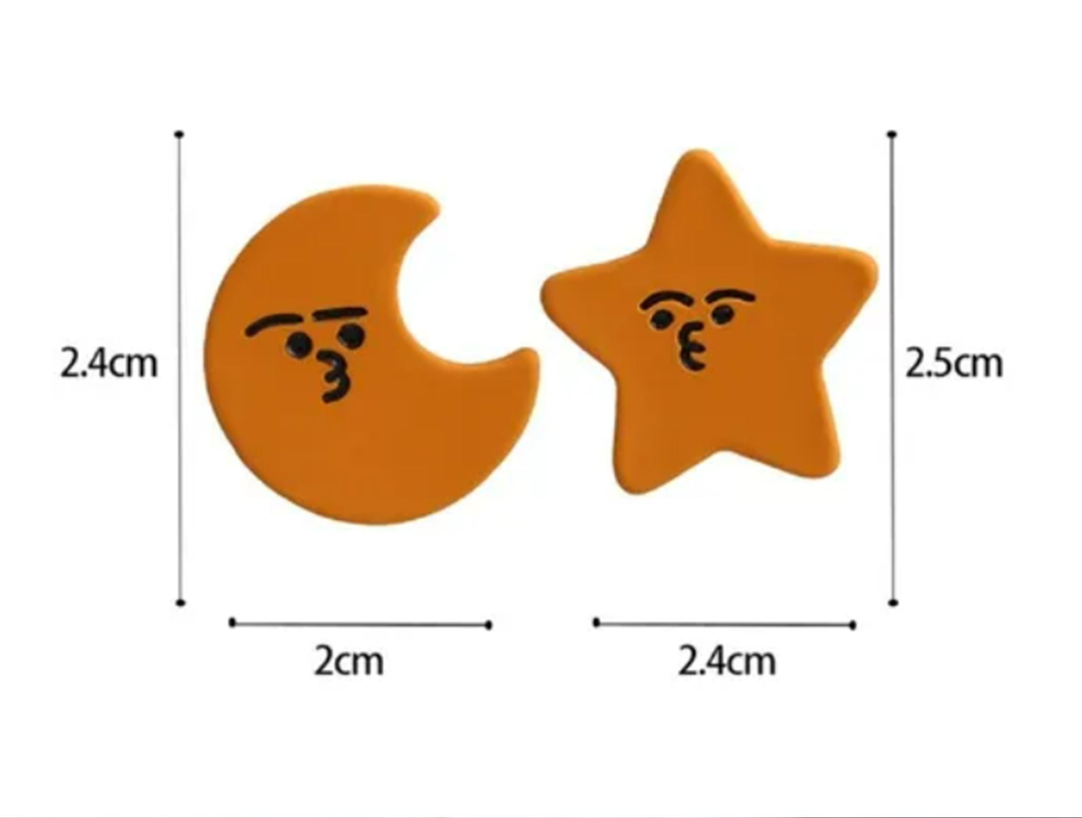 Pendientes Asimetricos Luna y Estrella amarilla suave resina epoxi -4