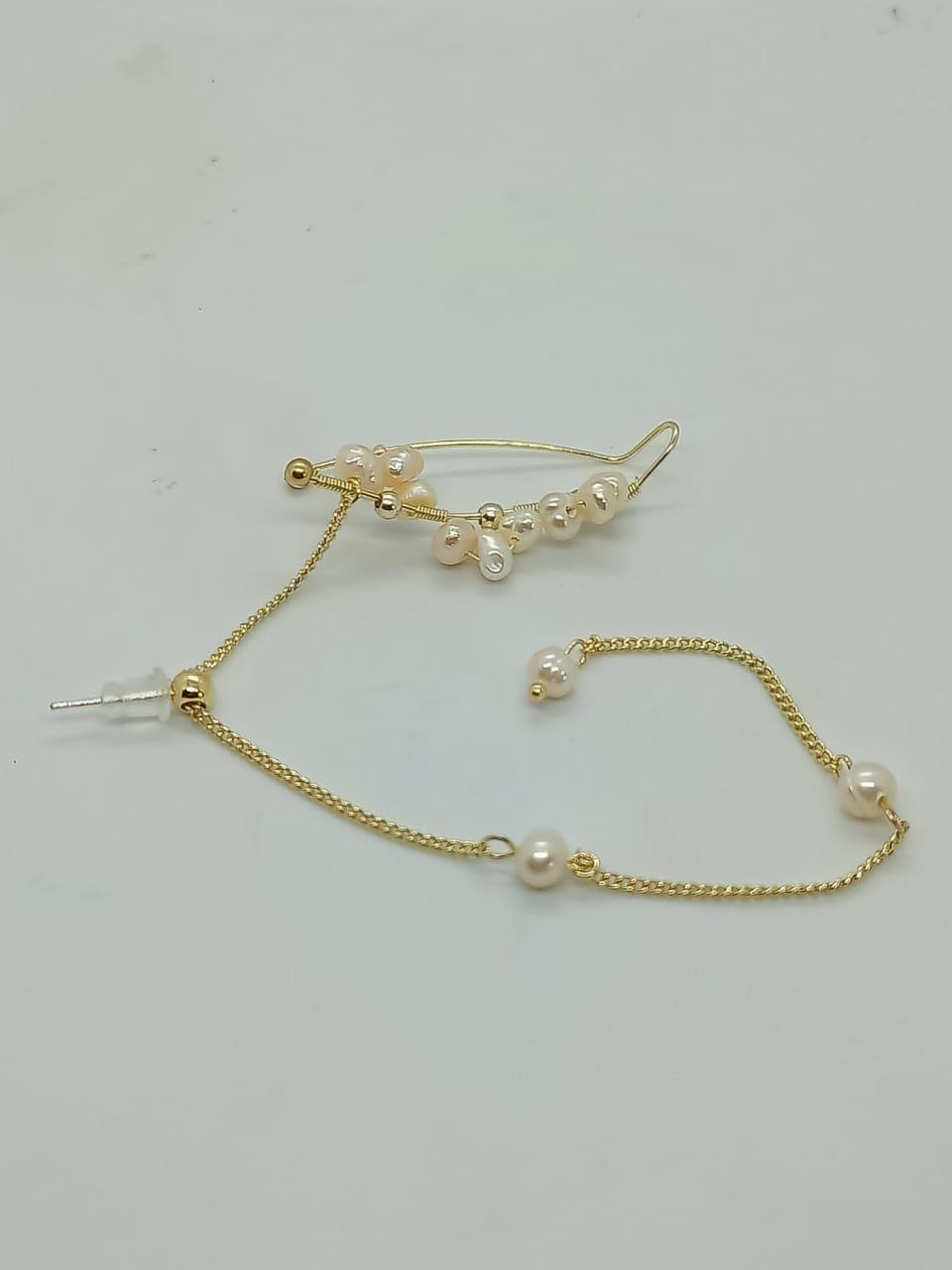 Pendiente Trepador 1 Pieza Perlas Blancas Vintage Moda-7