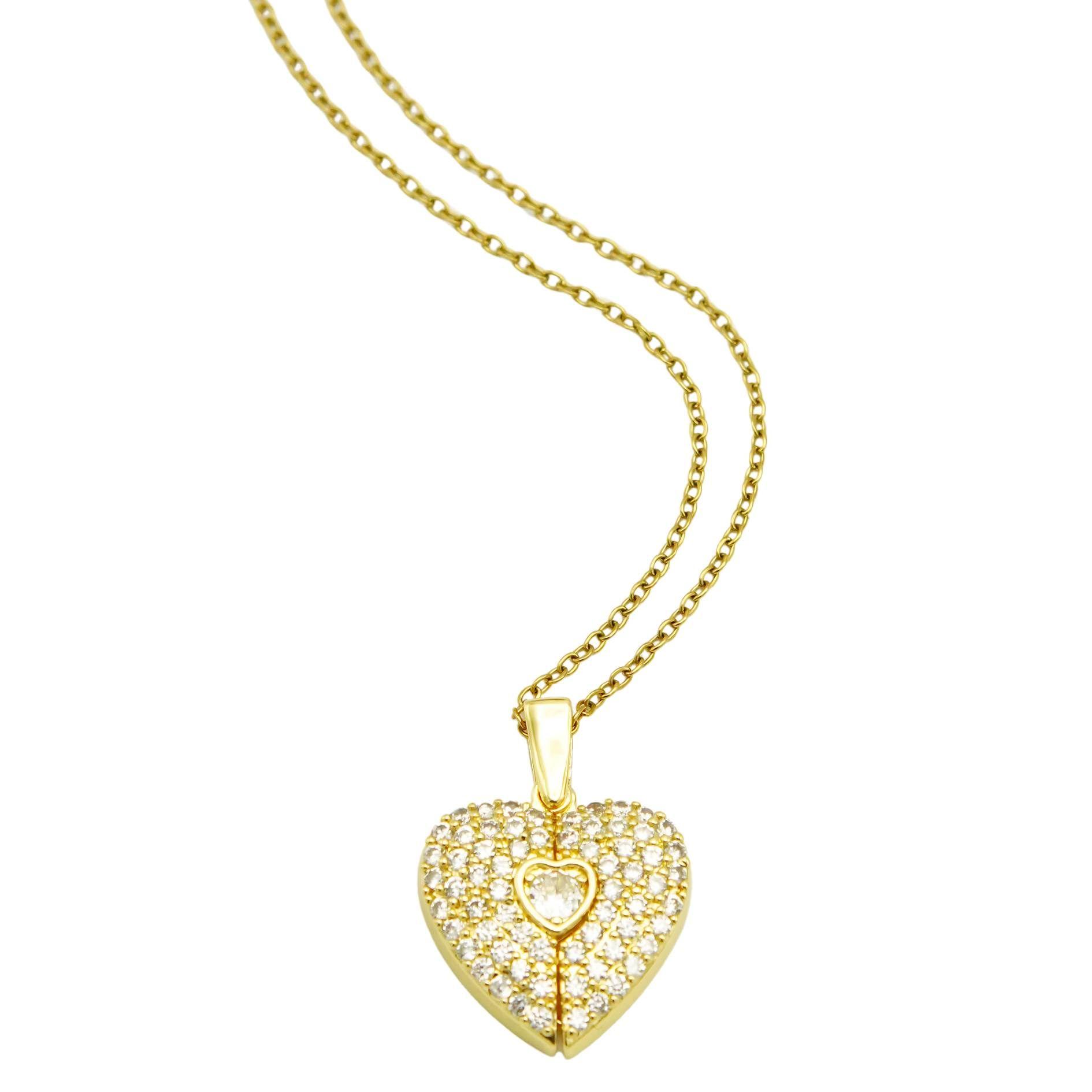 Colgante Corazon Mariposa Zirconia Pave Chapado En Oro 18k-0