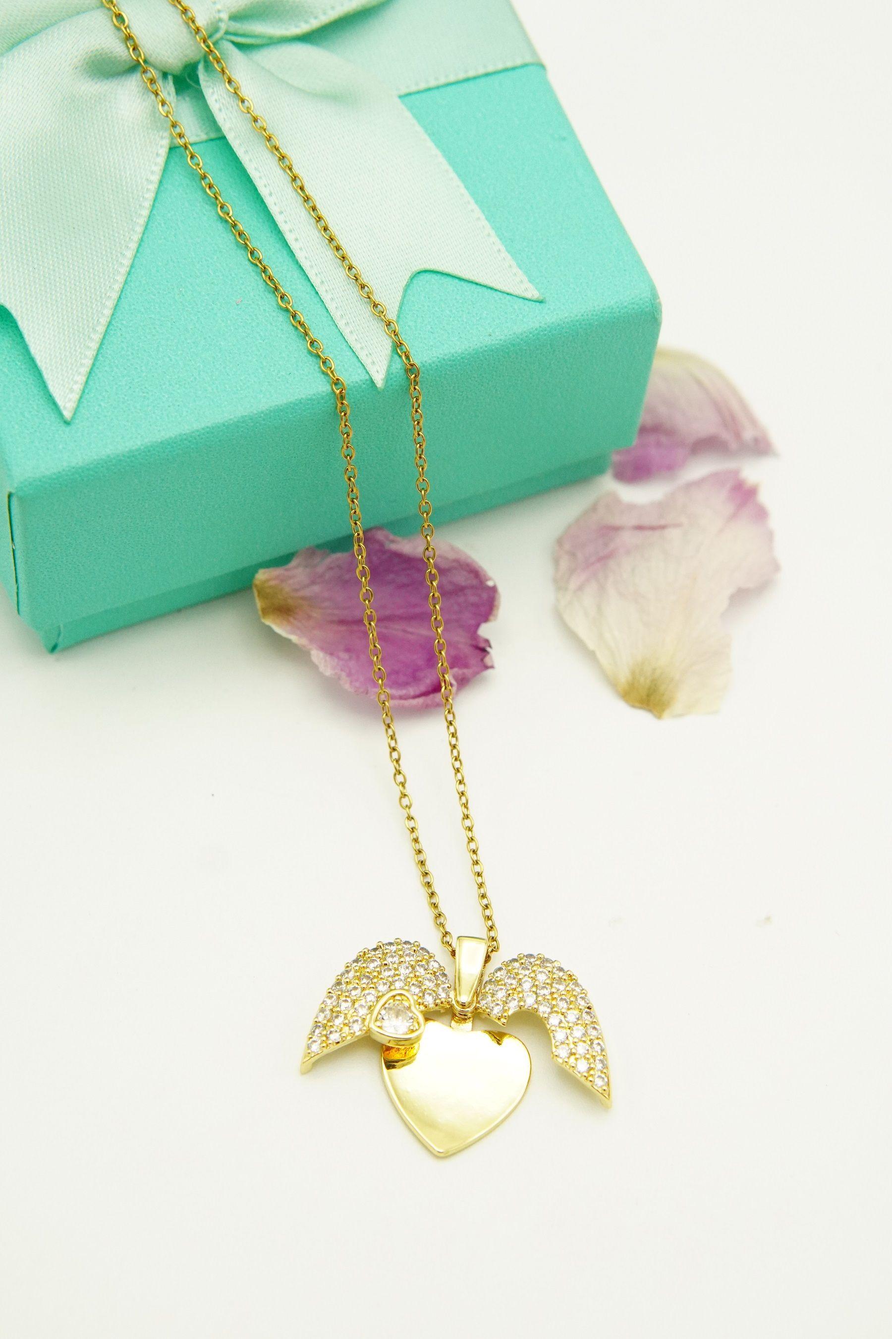 Colgante Corazon Mariposa Zirconia Pave Chapado En Oro 18k-4