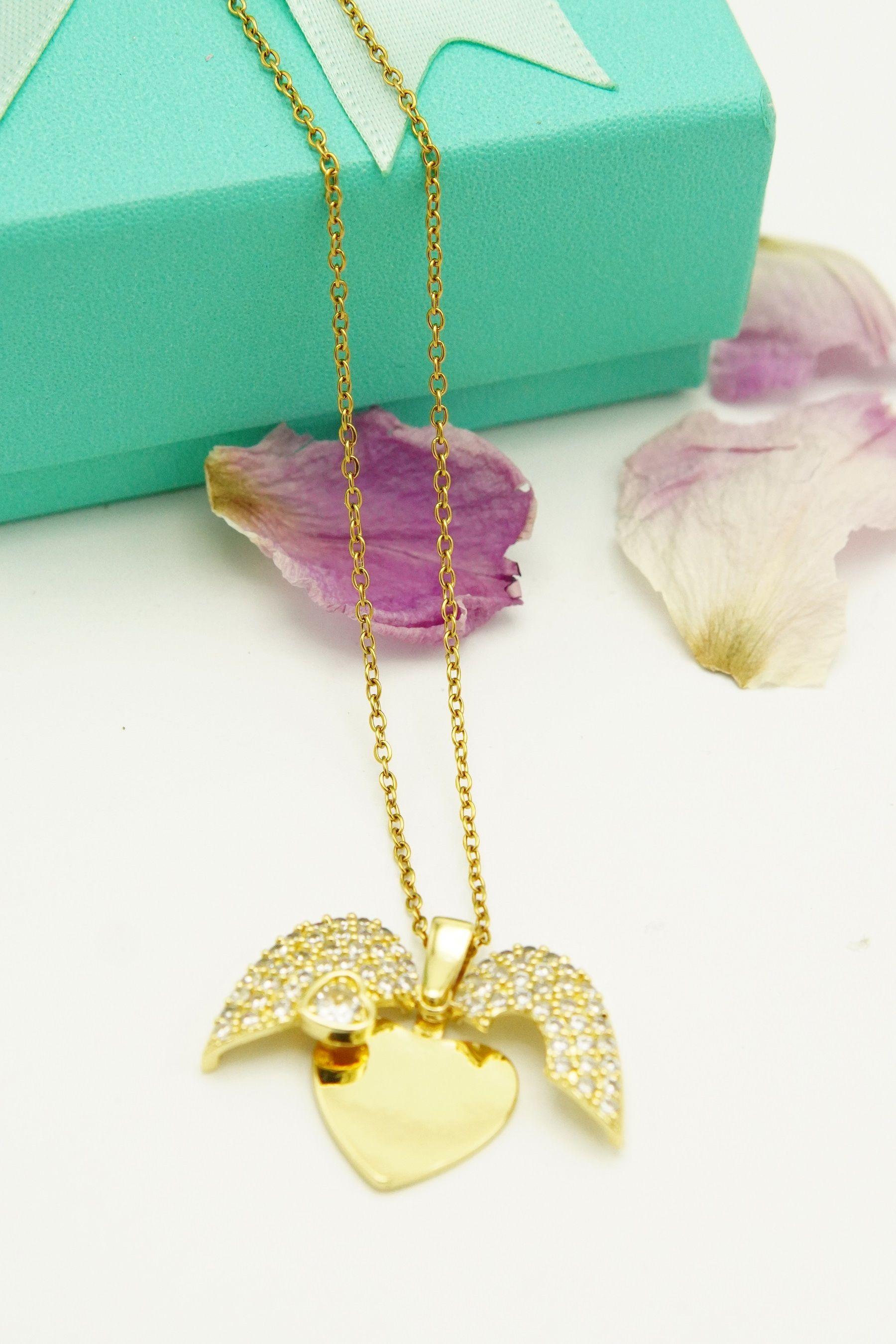 Colgante Corazon Mariposa Zirconia Pave Chapado En Oro 18k-5