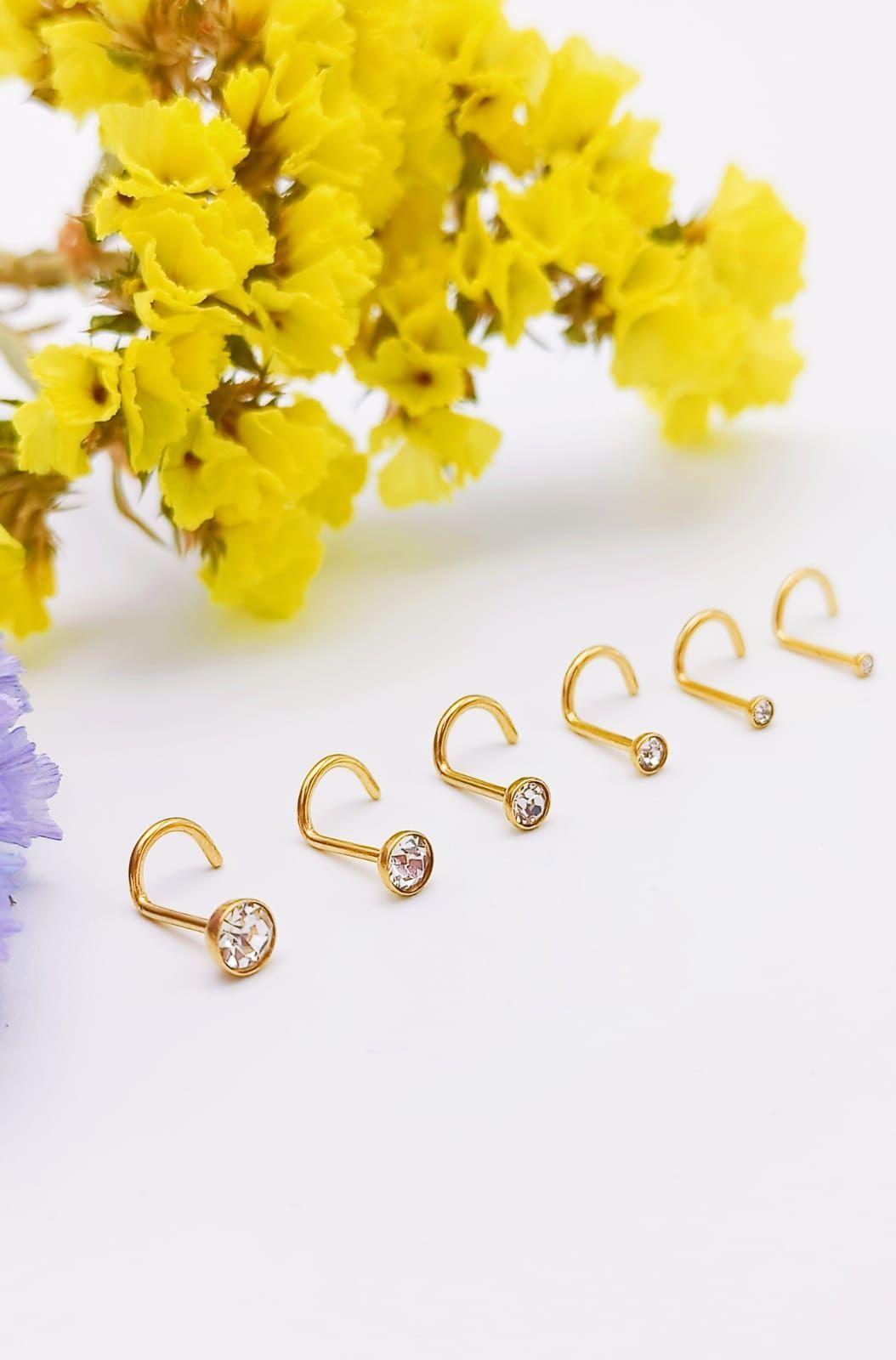 Set 6 Piercing Cesta Nostril Punto Luz Tipo S Chapados En Oro 18k-1