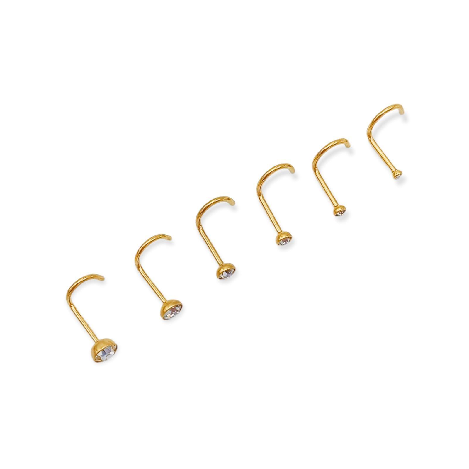 Set 6 Piercing Cesta Nostril Punto Luz Tipo S Chapados En Oro 18k-2