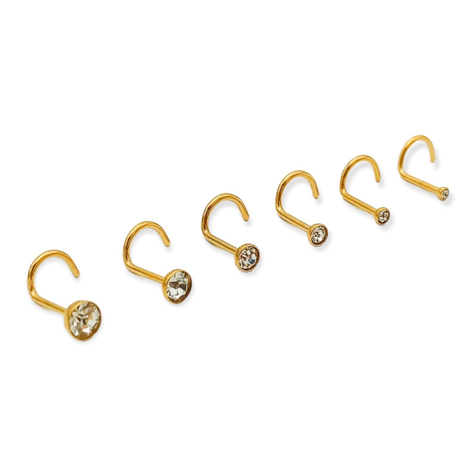 Set 6 Piercing Cesta Nostril Punto Luz Tipo S Chapados En Oro 18k-4