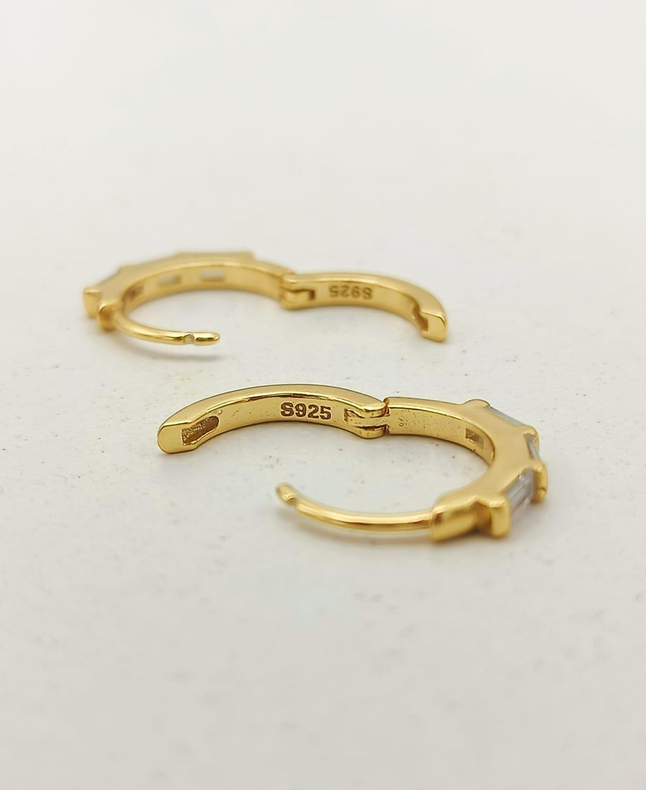 Aros Argollas spotlight 9mm circonios Plata S925 Chapada Oro -5