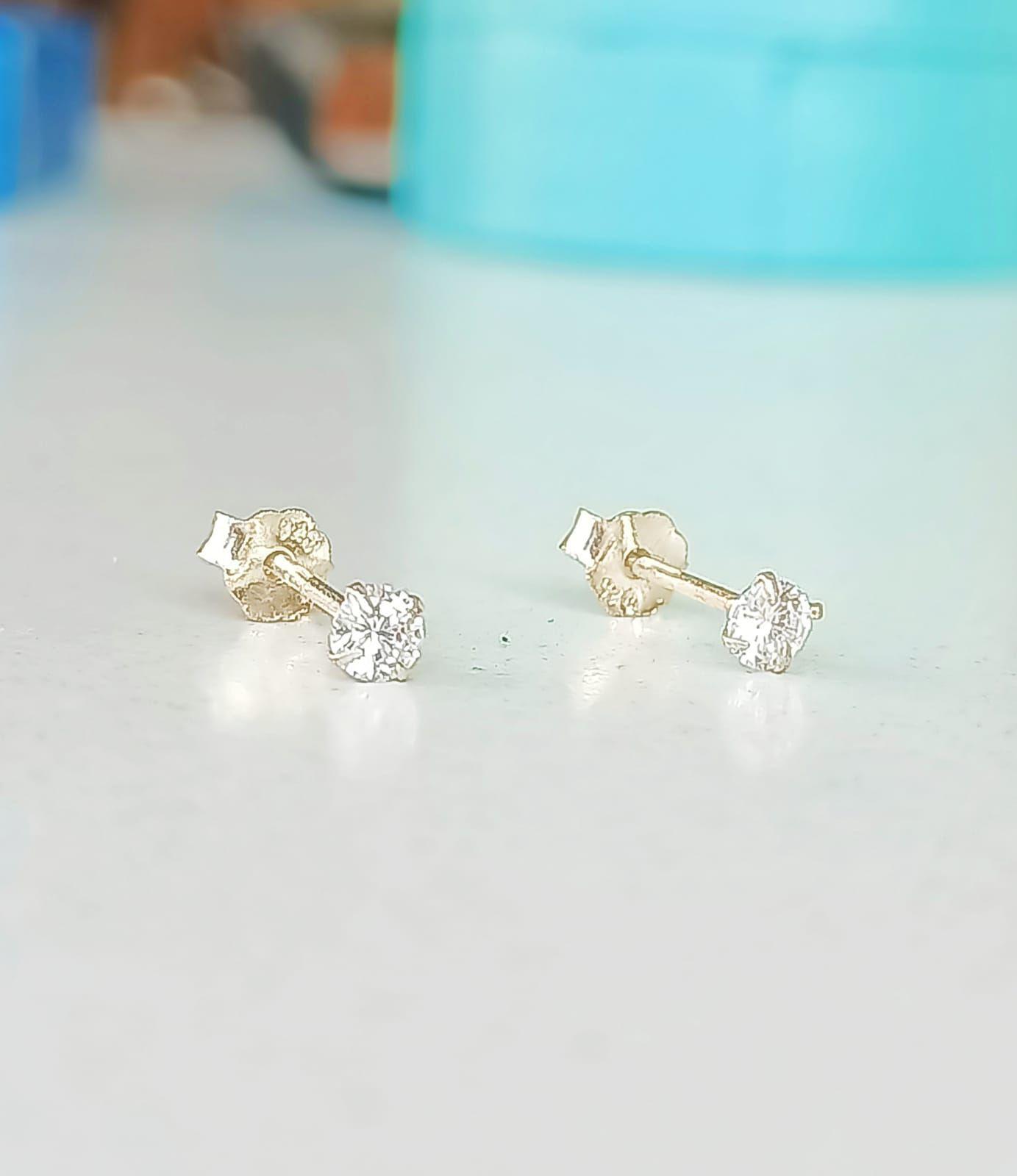 Pendientes Aretes Aros Puntos Luz En Plata 925 Zirconio 3mm-2