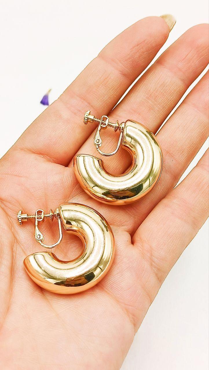 Aros Sin Perforación Argollas big Chunky Bañadas Oro-5