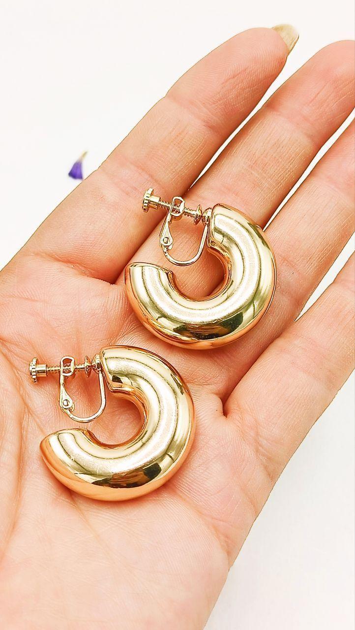 Aros Sin Perforación Argollas big Chunky Bañadas Oro-5