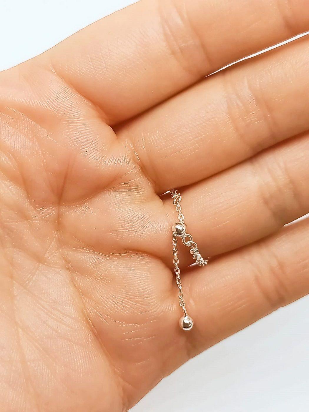 Anillo ajustable en plata fina ley S925 chapado en oro blanco 18kl Cadena brillante-2