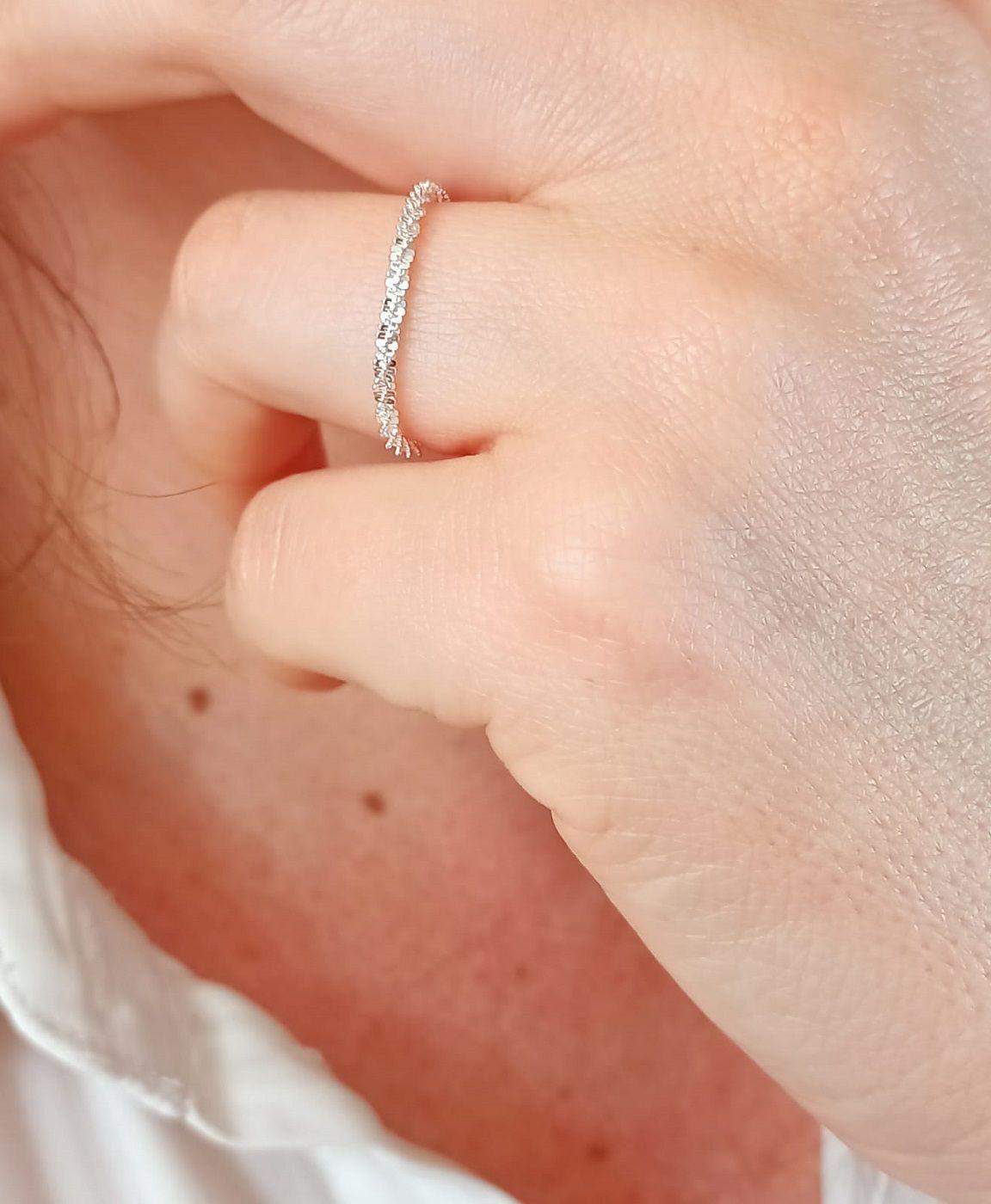 Anillo ajustable en plata fina ley S925 chapado en oro blanco 18kl Cadena brillante-4
