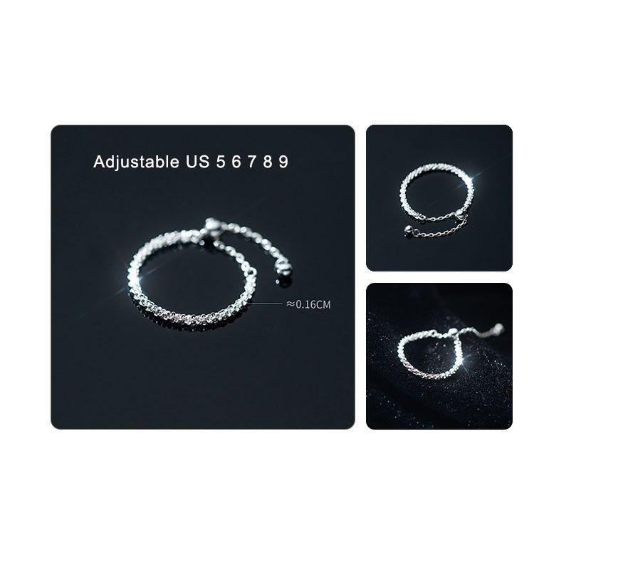 Anillo ajustable en plata fina ley S925 chapado en oro blanco 18kl Cadena brillante-3