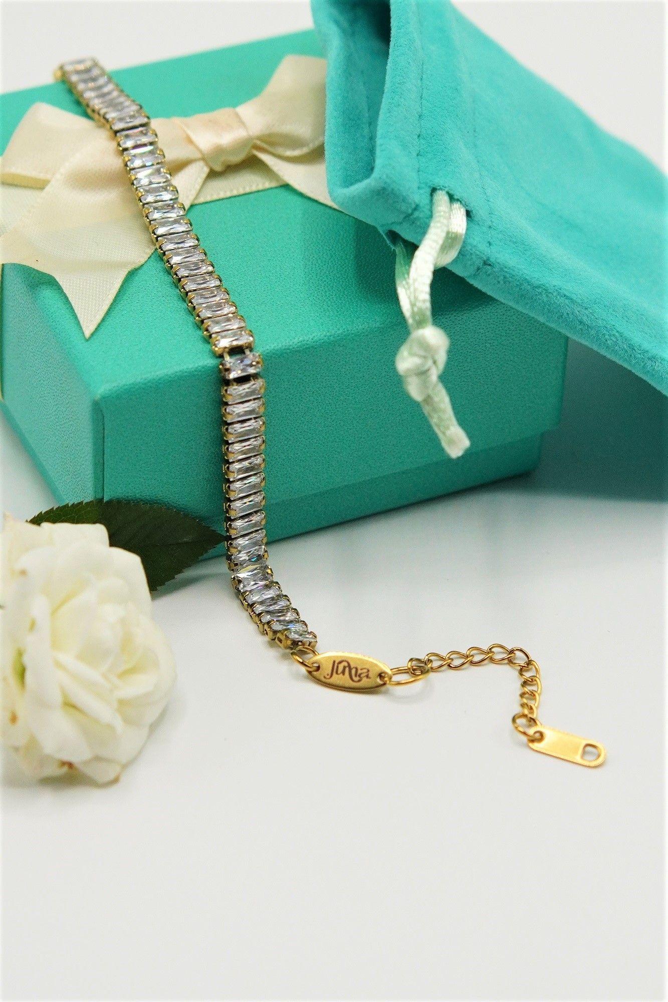 Pulsera tennis zirconias rectangulares chapada en oro 18k-4