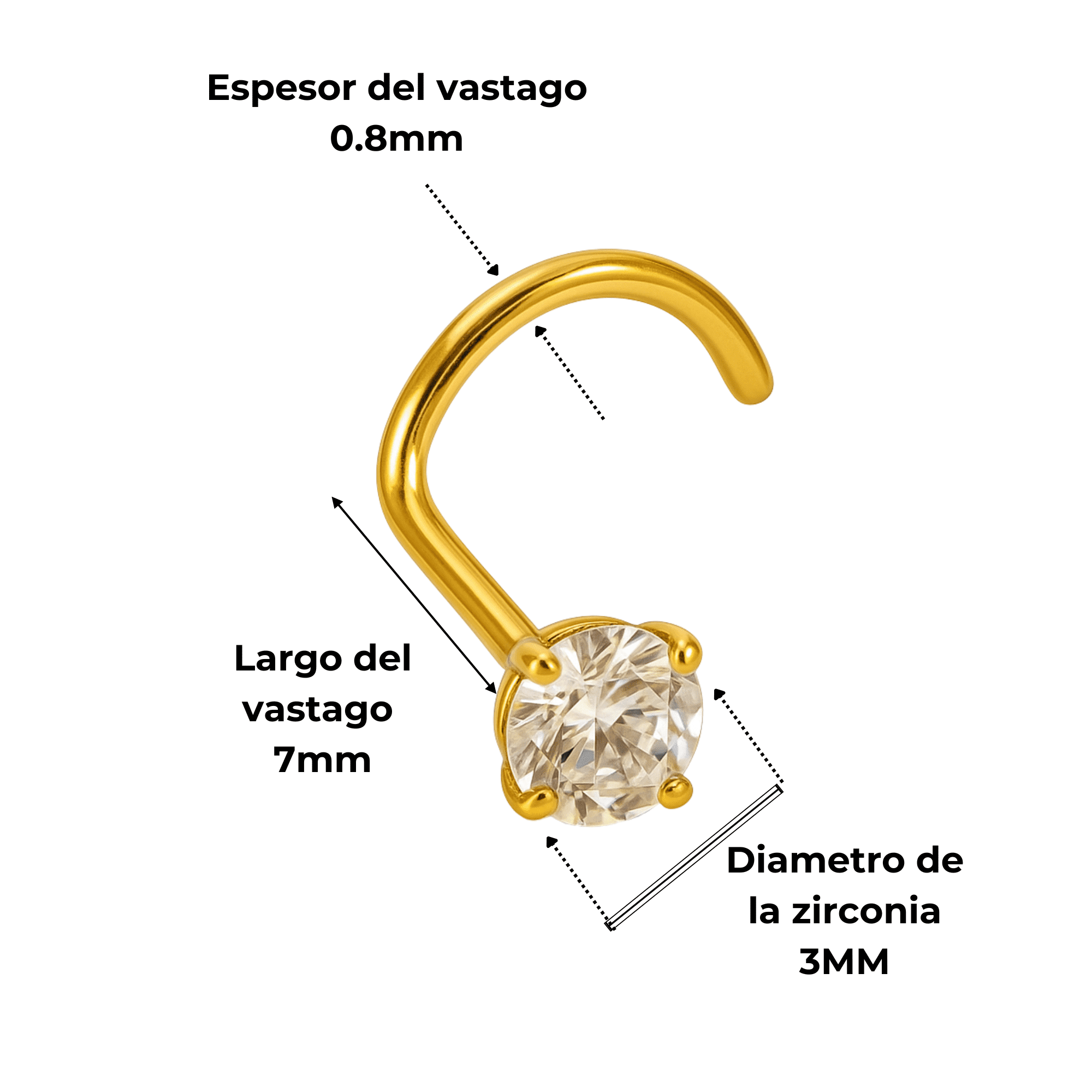 Piercing tipo S nostril 3mm titanio ASTM F136 chapado en oro 18k-2
