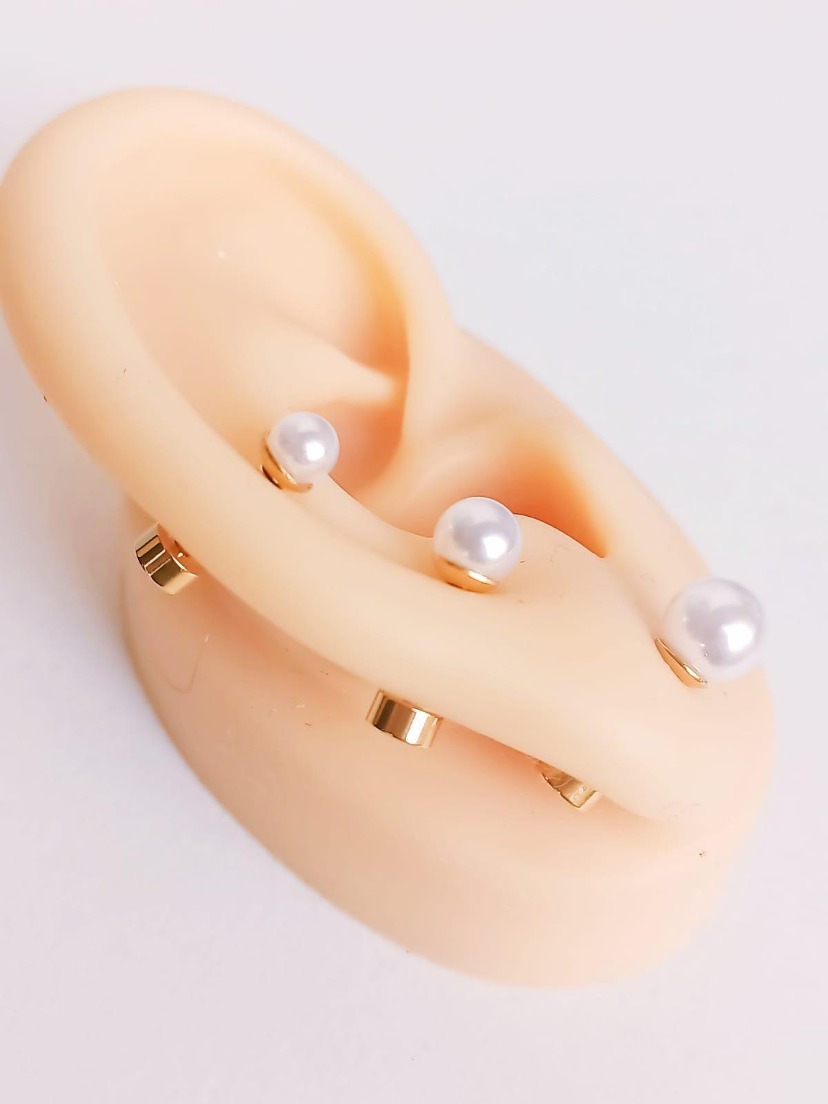 Pack De Aros Piercing Perlas Seguridad Chapadas En Oro 18k-4