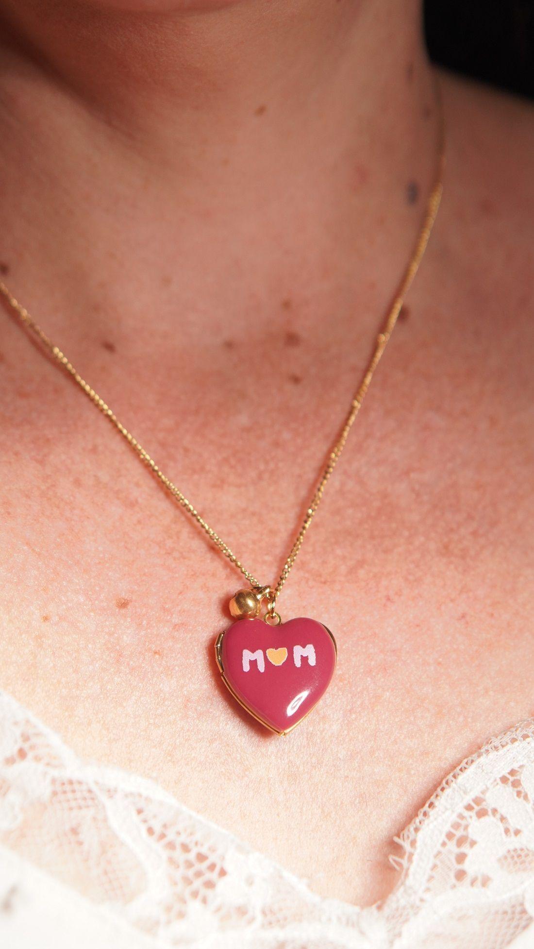 Relicario corazon MAMA burdeos chapado en oro 18k-2