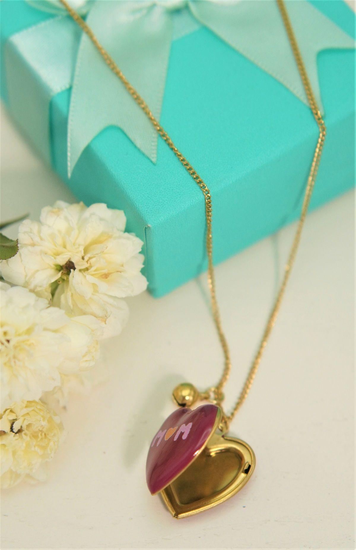 Relicario corazon MAMA burdeos chapado en oro 18k-4