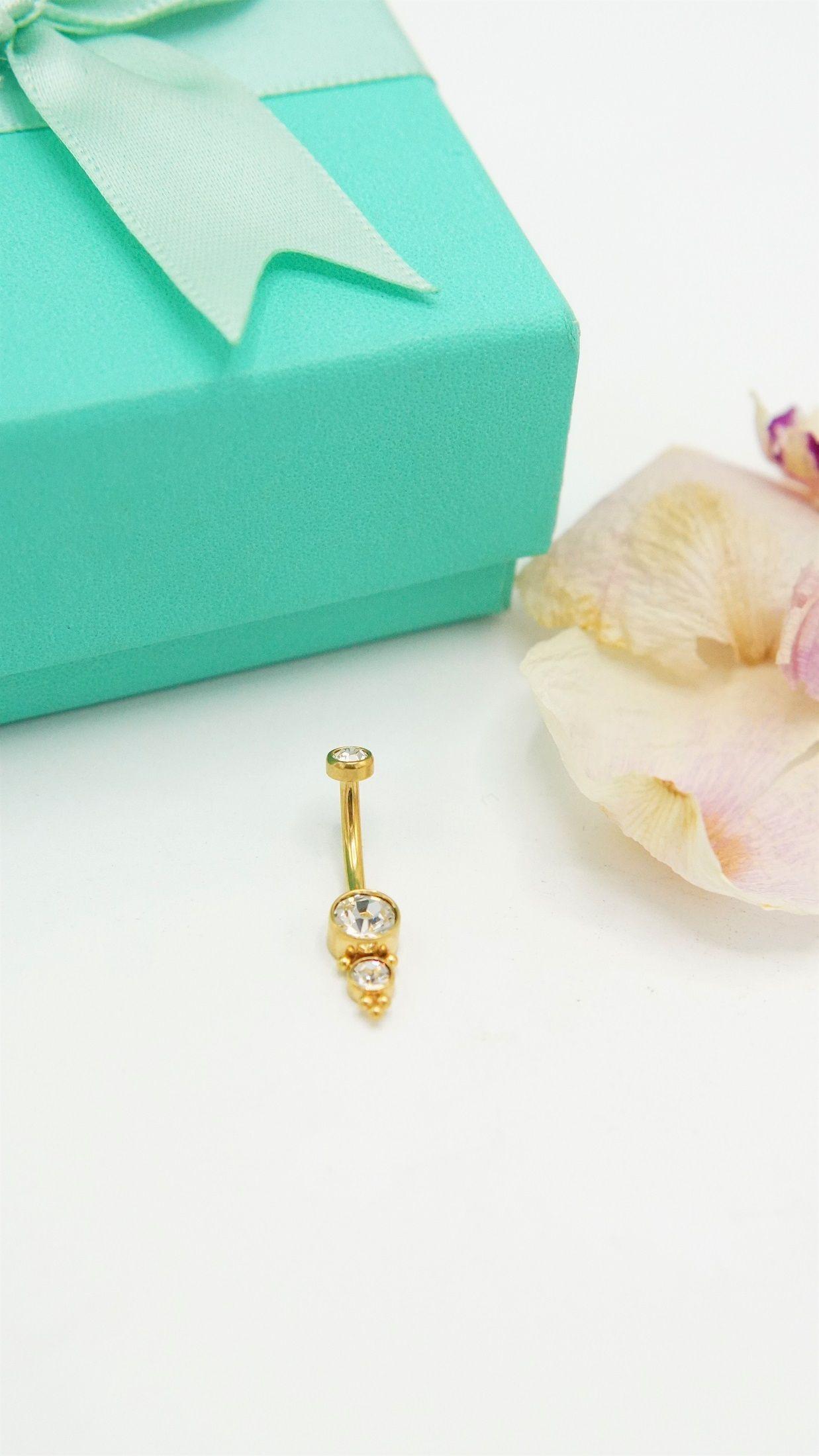 Piercing ombligo navel 10 mm 14G titanio ASTM F136 G23 espiga dorada-6