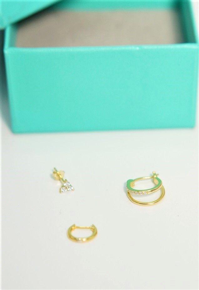 Pack de 3 aros argollas Lia plata 925 ba o de oro 18k-3