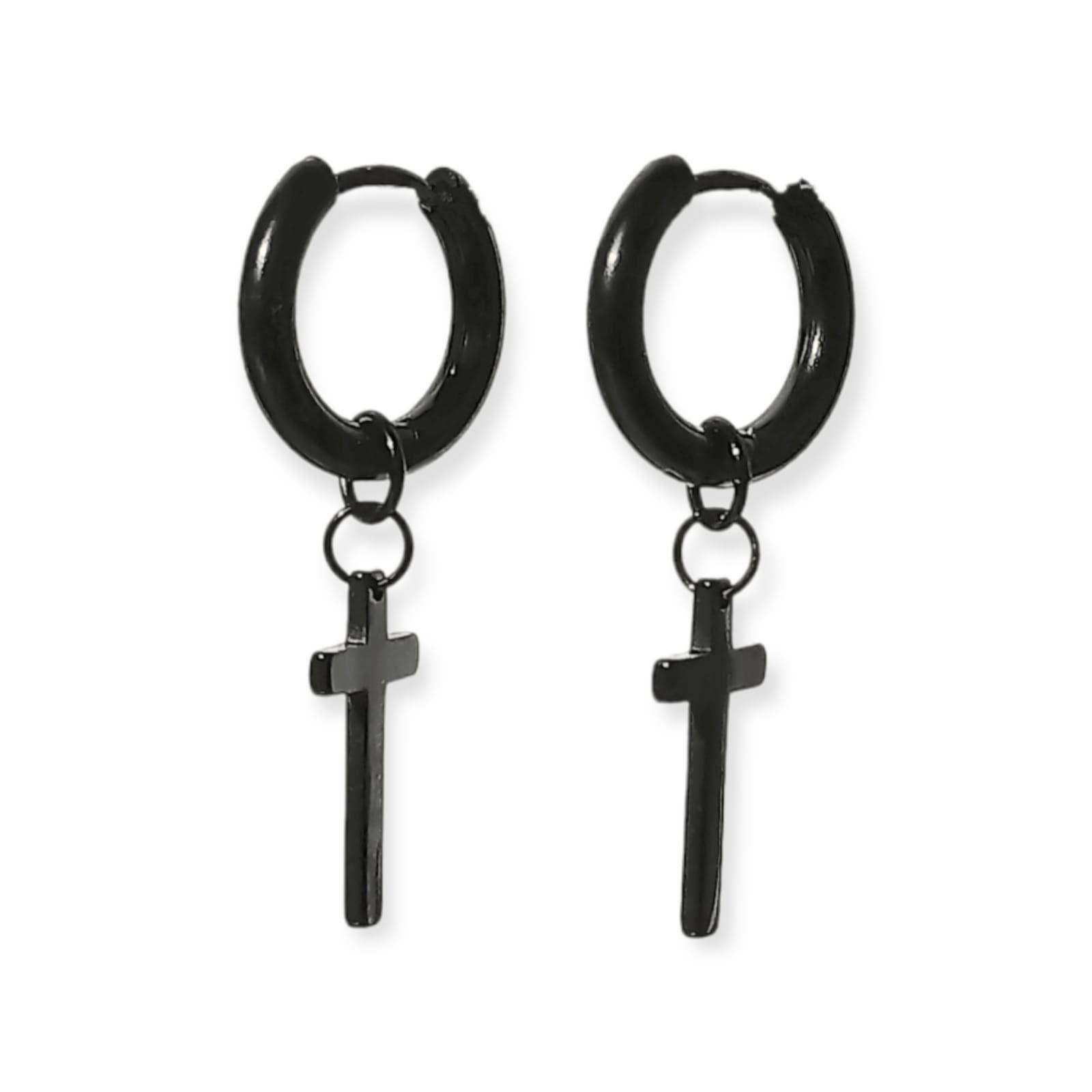 Pack De Aros Argollas Doble Uso Negras Cruz Piercing Oreja-6